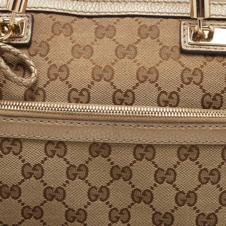 مملوكة مسبقًا Gucci Beige/Metallic Beige GG Canvas and Leather Small Bella Tote