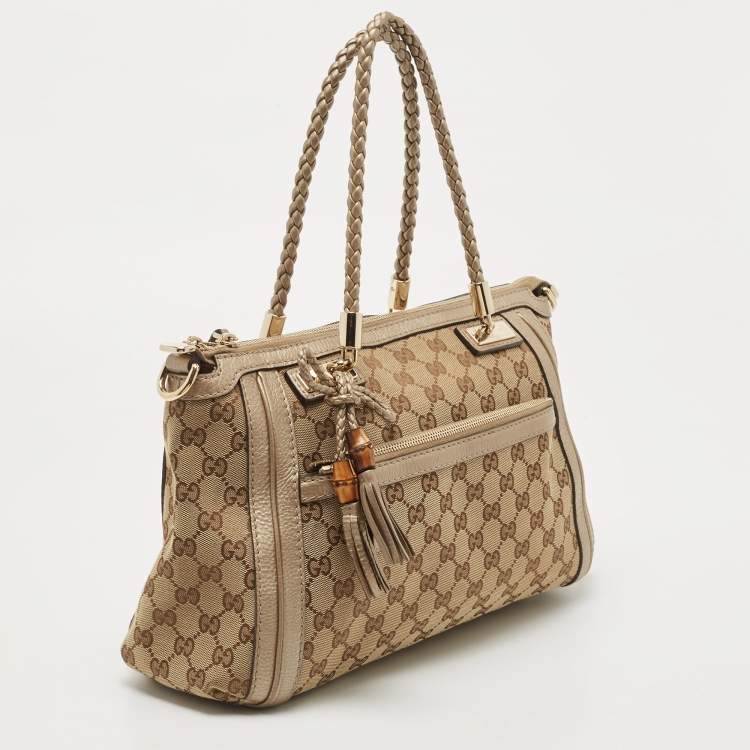 مملوكة مسبقًا Gucci Beige/Metallic Beige GG Canvas and Leather Small Bella Tote