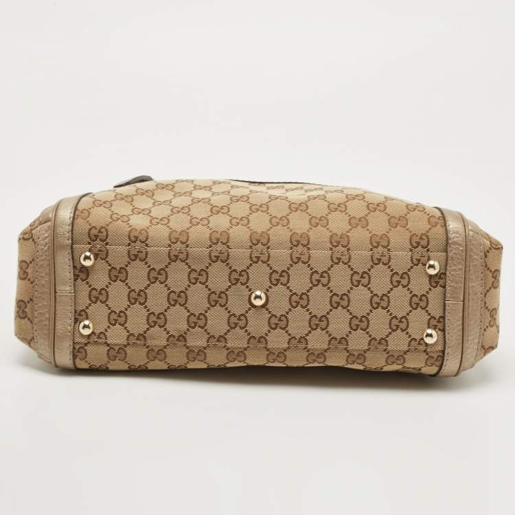 مملوكة مسبقًا Gucci Beige/Metallic Beige GG Canvas and Leather Small Bella Tote