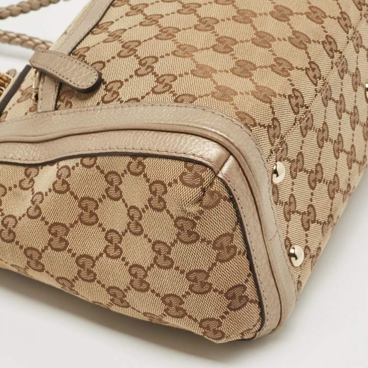 مملوكة مسبقًا Gucci Beige/Metallic Beige GG Canvas and Leather Small Bella Tote