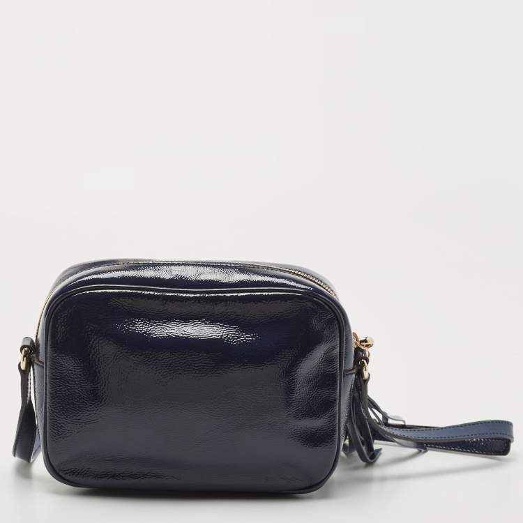 Pre Owned Gucci Navy Blue Patent Leather Small Soho Disco Crossbody Bag
