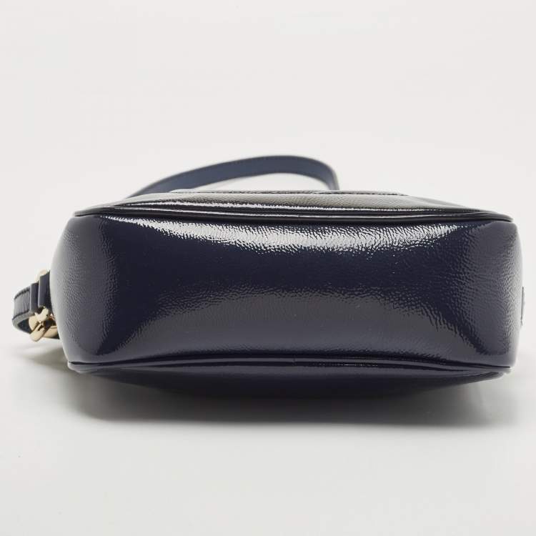 Pre Owned Gucci Navy Blue Patent Leather Small Soho Disco Crossbody Bag
