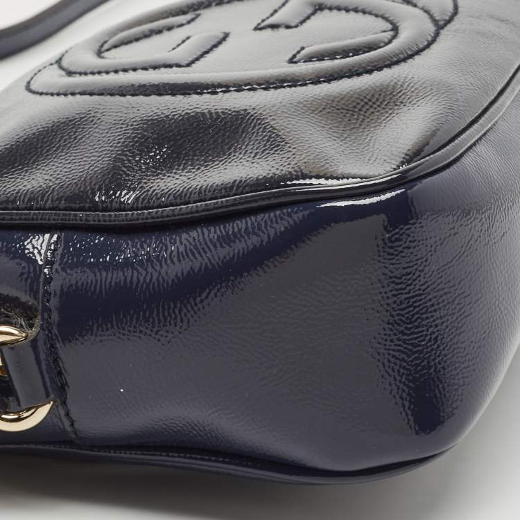 Pre Owned Gucci Navy Blue Patent Leather Small Soho Disco Crossbody Bag