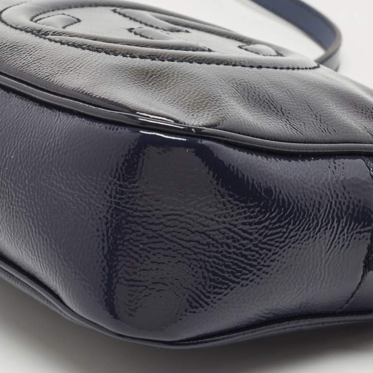Pre Owned Gucci Navy Blue Patent Leather Small Soho Disco Crossbody Bag