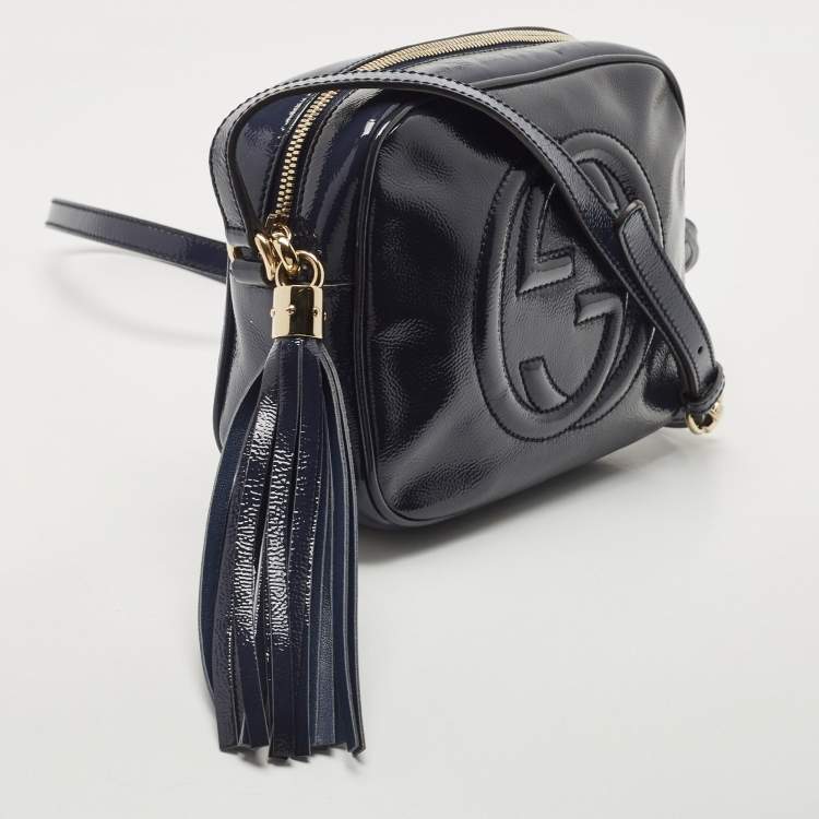 Pre Owned Gucci Navy Blue Patent Leather Small Soho Disco Crossbody Bag