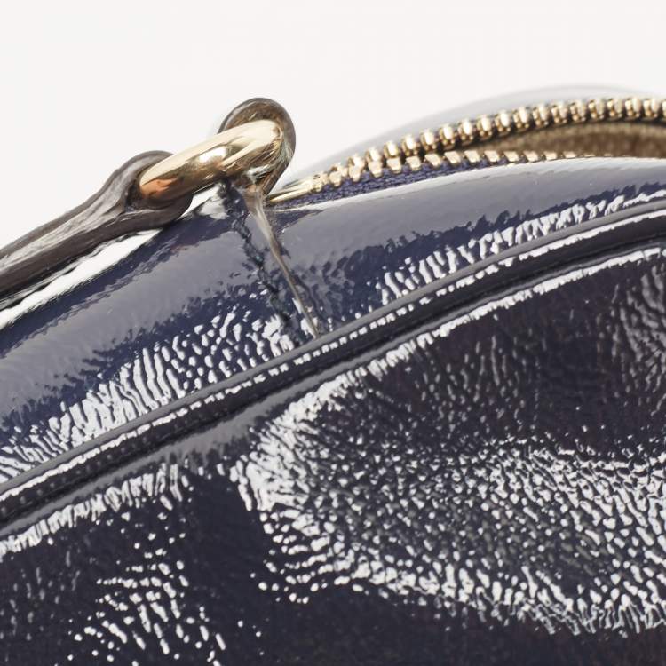 Pre Owned Gucci Navy Blue Patent Leather Small Soho Disco Crossbody Bag