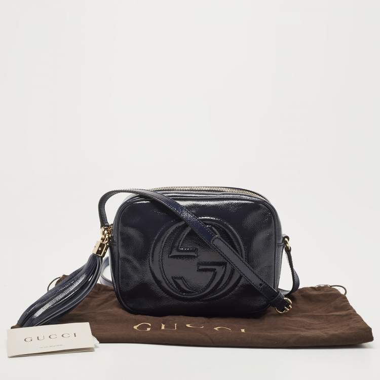 Pre Owned Gucci Navy Blue Patent Leather Small Soho Disco Crossbody Bag