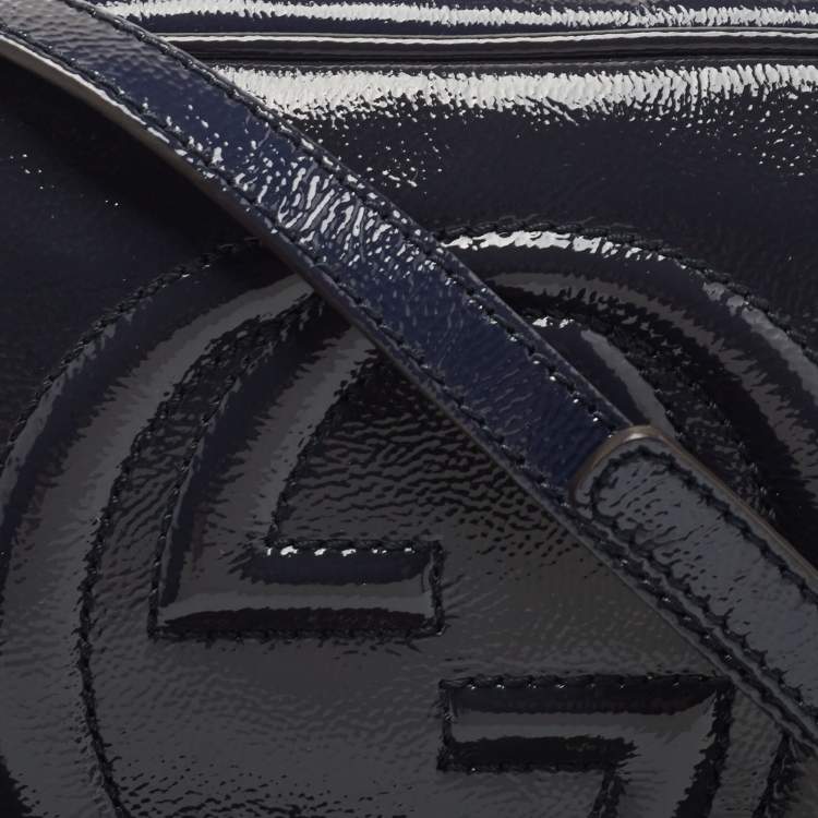 Pre Owned Gucci Navy Blue Patent Leather Small Soho Disco Crossbody Bag