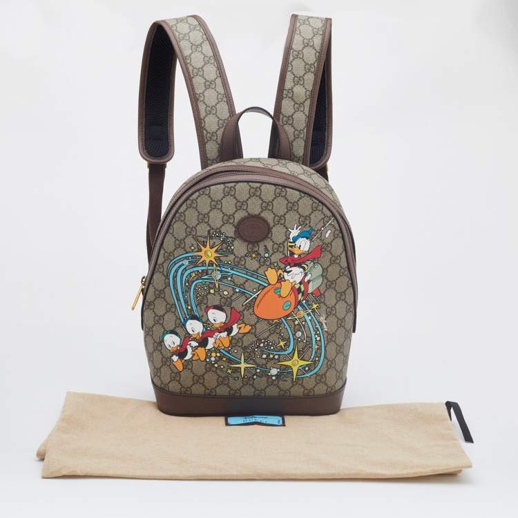 Pre Owned Gucci x Disney Beige GG Supreme Canvas and Leather Donald Duck Backpack