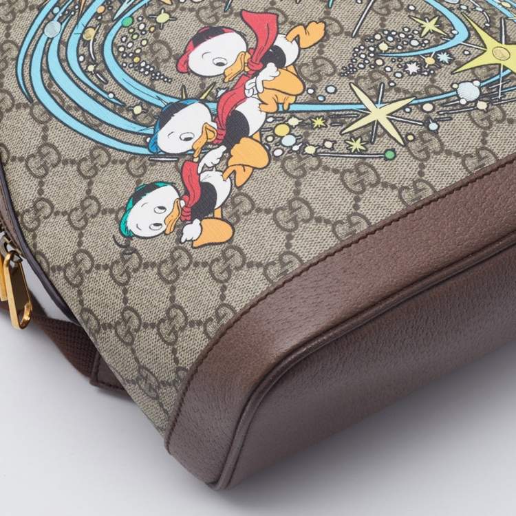 Pre Owned Gucci x Disney Beige GG Supreme Canvas and Leather Donald Duck Backpack