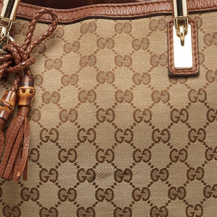 Pre Owned Gucci Beige/Brown GG Canvas and Leather Bella Tote