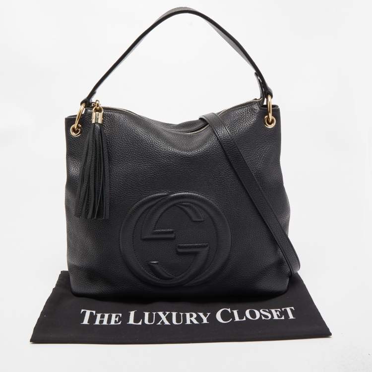 Pre Owned Gucci Black Leather Soho Zip Hobo