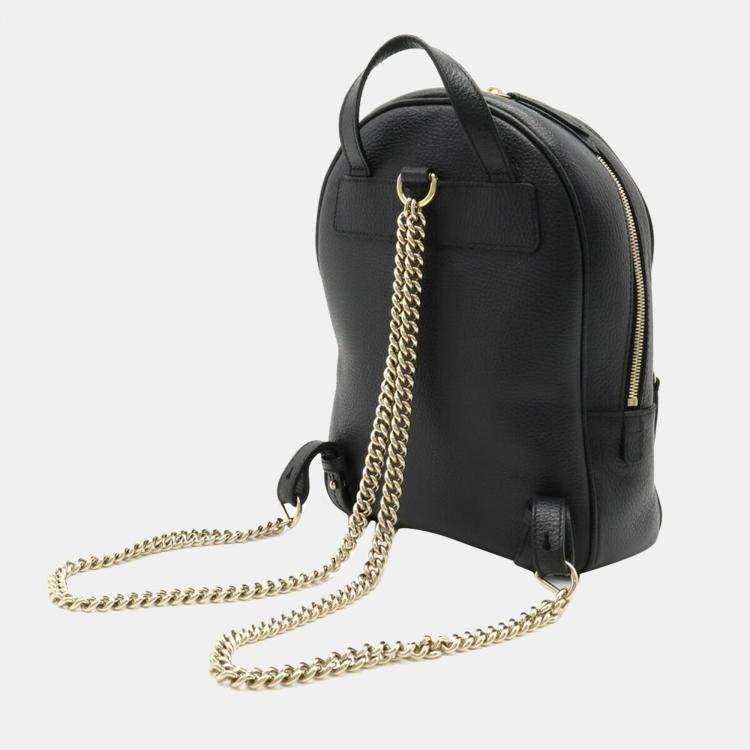 Black Leather Soho Chain Backpack
