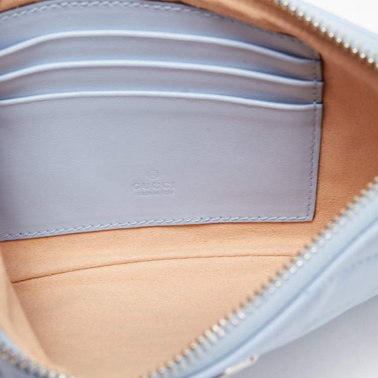 Pre Owned Gucci Light Blue Matelassé Leather GG Marmont Wristlet Pouch