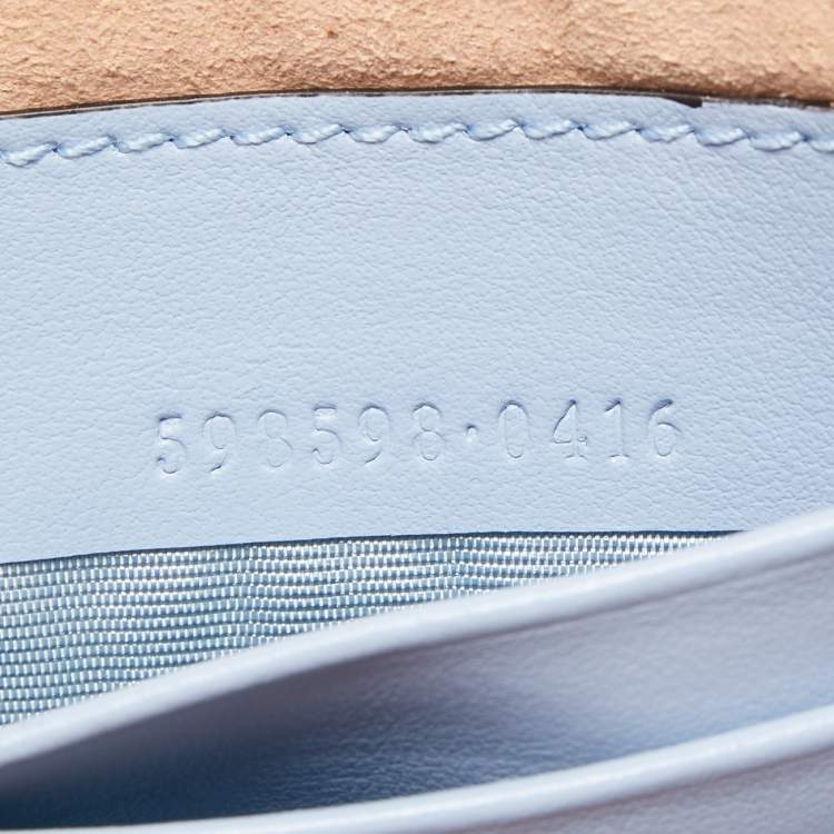 Pre Owned Gucci Light Blue Matelassé Leather GG Marmont Wristlet Pouch