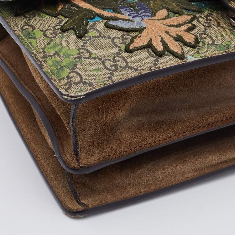 مملوكة مسبقًا Gucci Beige GG Supreme Canvas and Suede Small Dionysus Floral/Bee Applique Shoulder Bag