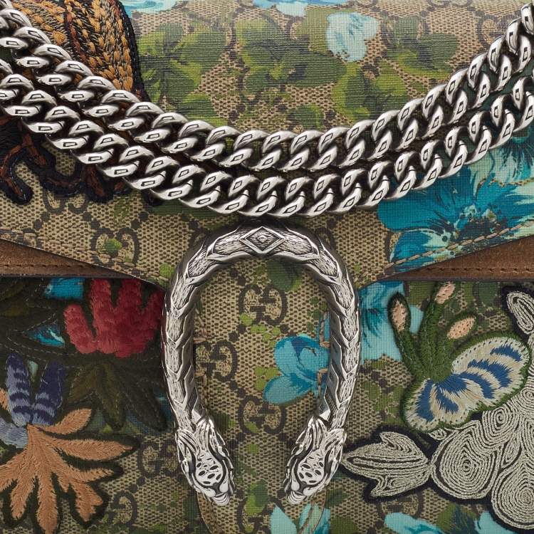 مملوكة مسبقًا Gucci Beige GG Supreme Canvas and Suede Small Dionysus Floral/Bee Applique Shoulder Bag