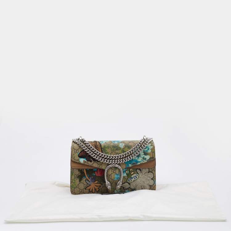 مملوكة مسبقًا Gucci Beige GG Supreme Canvas and Suede Small Dionysus Floral/Bee Applique Shoulder Bag