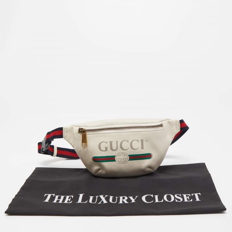 Pre Owned Gucci Off White Leather Logo Web Belt Bag