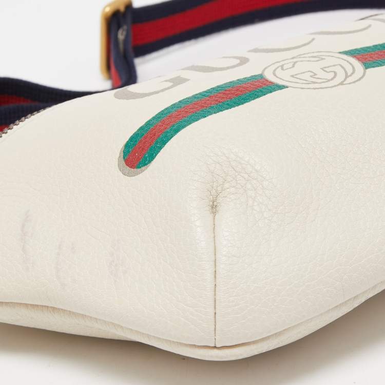 Pre Owned Gucci Off White Leather Logo Web Belt Bag