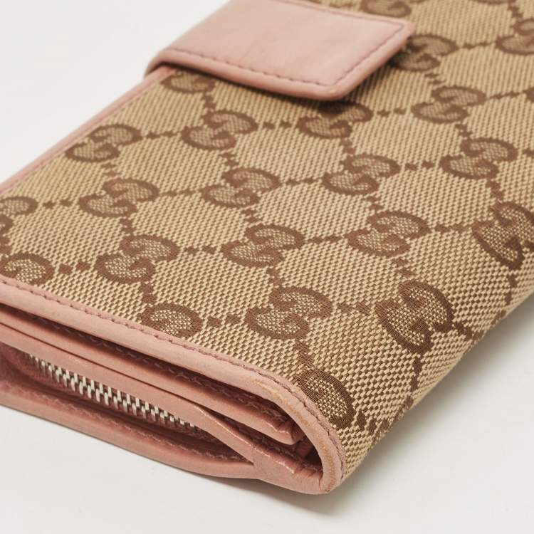 Pre Owned Gucci Old Rose/Beige GG Canvas Continental Wallet