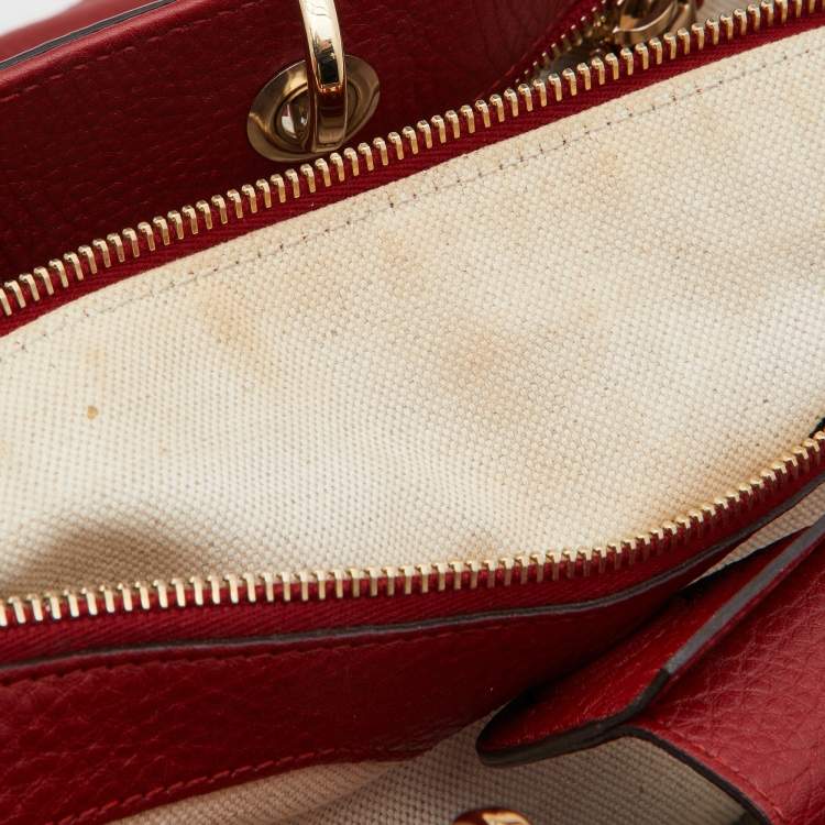 Pre Owned Gucci Red Leather Large Bamboo Shopper Tote