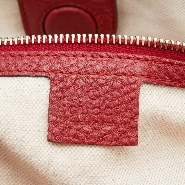 Pre Owned Gucci Red Leather Large Bamboo Shopper Tote