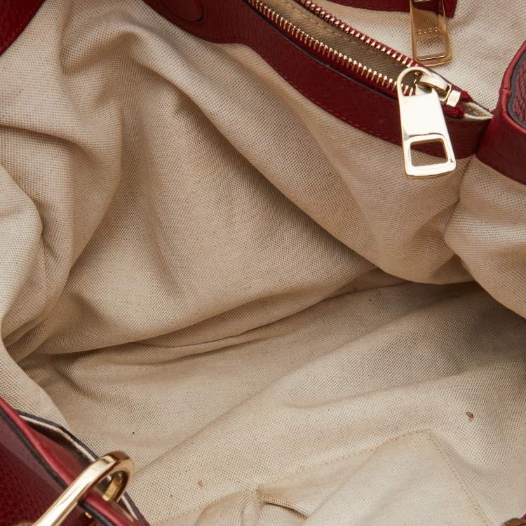 Pre Owned Gucci Red Leather Large Bamboo Shopper Tote