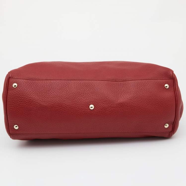 Pre Owned Gucci Red Leather Large Bamboo Shopper Tote