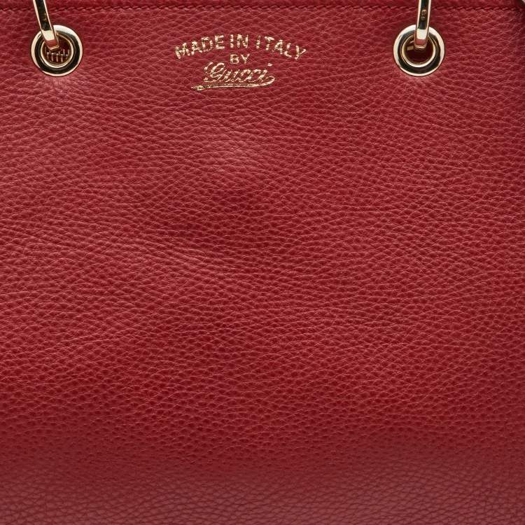 Pre Owned Gucci Red Leather Large Bamboo Shopper Tote