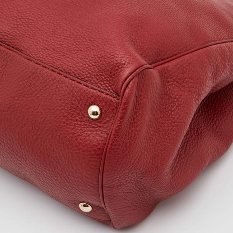 Pre Owned Gucci Red Leather Large Bamboo Shopper Tote