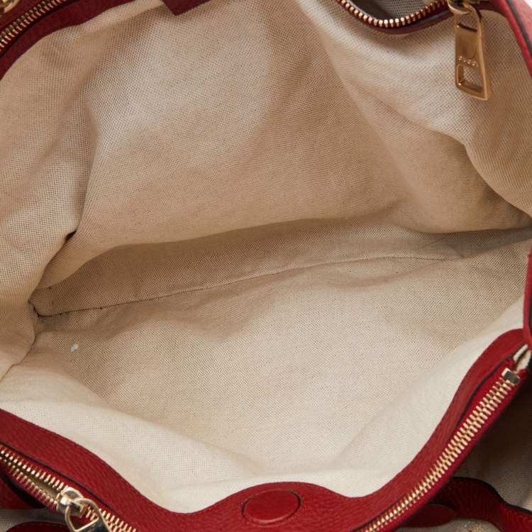 Pre Owned Gucci Red Leather Large Bamboo Shopper Tote