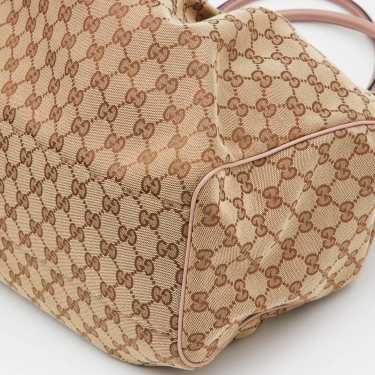 Pre Owned Gucci Beige/Pink GG Canvas and Leather Large Sukey Tote 