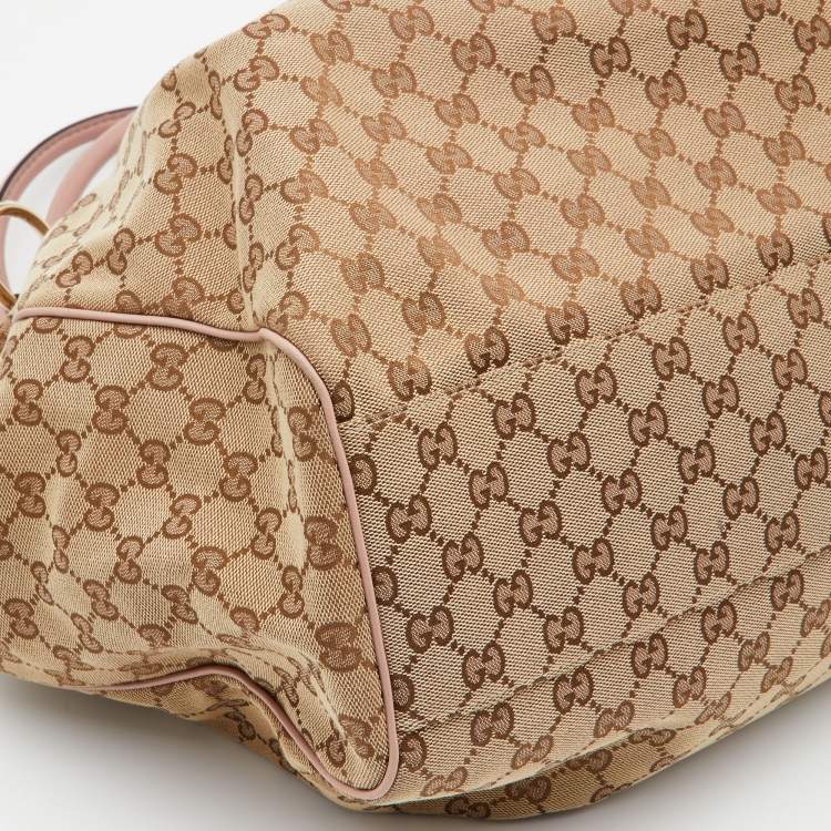 Pre Owned Gucci Beige/Pink GG Canvas and Leather Large Sukey Tote 