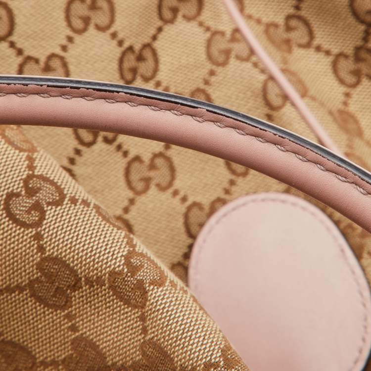 Pre Owned Gucci Beige/Pink GG Canvas and Leather Large Sukey Tote 