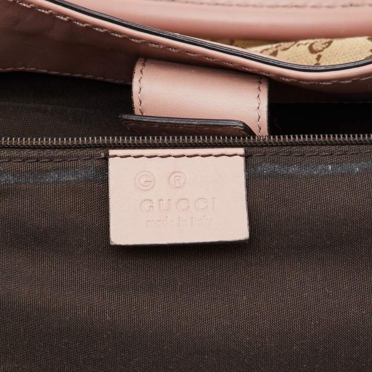 Pre Owned Gucci Beige/Pink GG Canvas and Leather Large Sukey Tote 