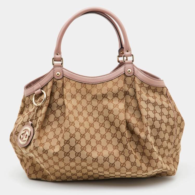 Gucci Beige Pink GG Canvas and Leather Large Sukey Tote Gucci TLC