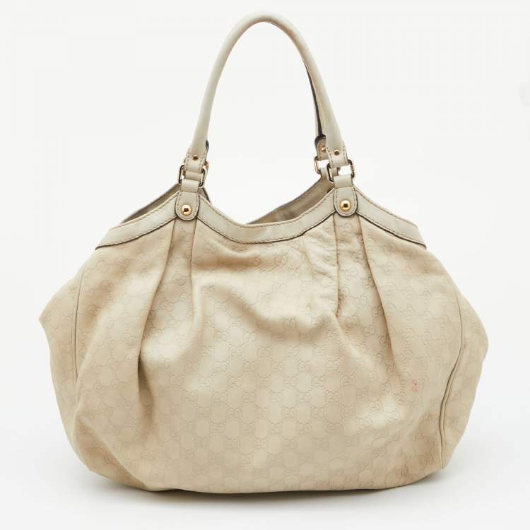 Pre Owned Gucci Off White Guccissima Leather Large Sukey Tote