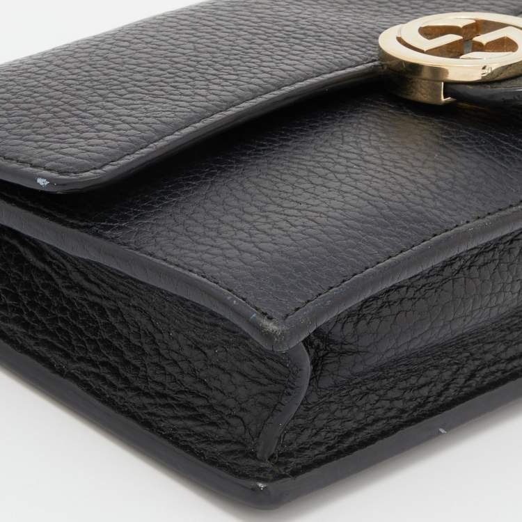 Pre Owned Gucci Black Leather Interlocking G Wallet On Chain