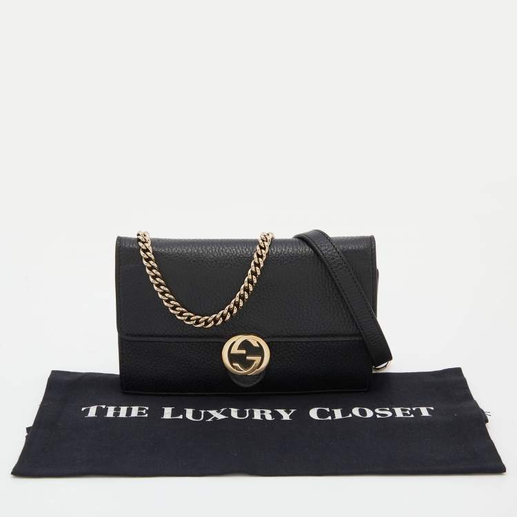 Pre Owned Gucci Black Leather Interlocking G Wallet On Chain
