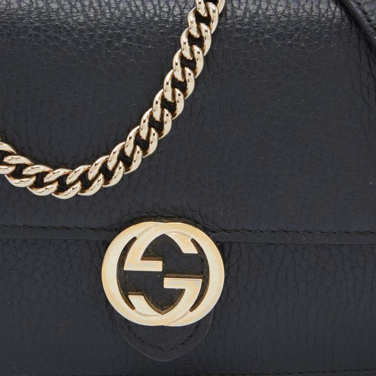 Pre Owned Gucci Black Leather Interlocking G Wallet On Chain