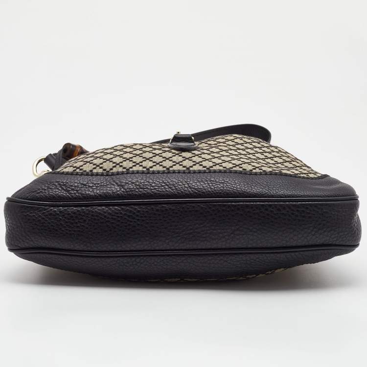 Pre Owned Gucci Black/Beige Diamante Canvas New Jackie Shoulder Bag 