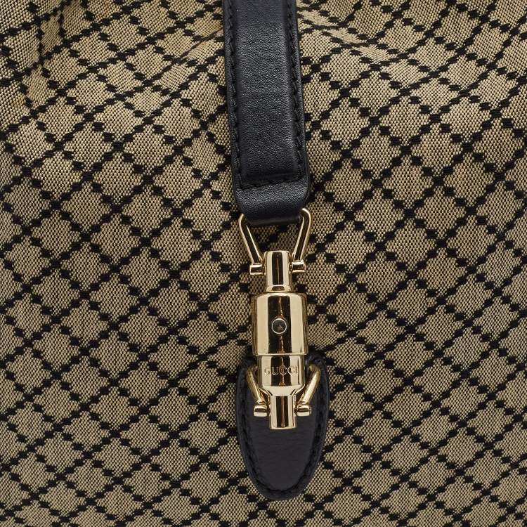 Pre Owned Gucci Black/Beige Diamante Canvas New Jackie Shoulder Bag 