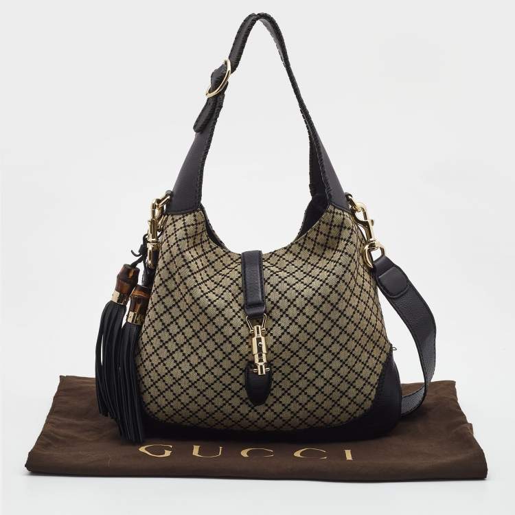 Pre Owned Gucci Black/Beige Diamante Canvas New Jackie Shoulder Bag 