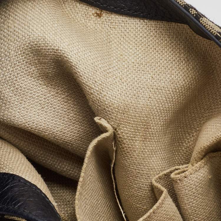 Pre Owned Gucci Black/Beige Diamante Canvas New Jackie Shoulder Bag 