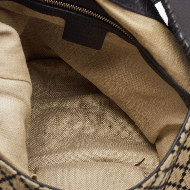 Pre Owned Gucci Black/Beige Diamante Canvas New Jackie Shoulder Bag 