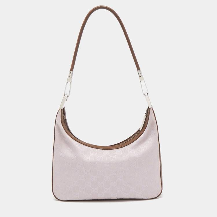 Pre Owned Gucci Brown/Lilac GG Canvas and Leather Clasps Hobo