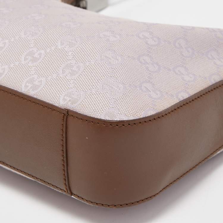 Pre Owned Gucci Brown/Lilac GG Canvas and Leather Clasps Hobo