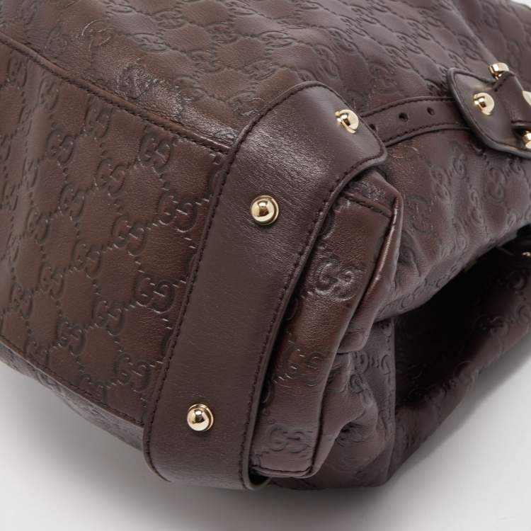 Pre Owned Gucci Dark Brown Guccissima Leather Pelham Shoulder Bag