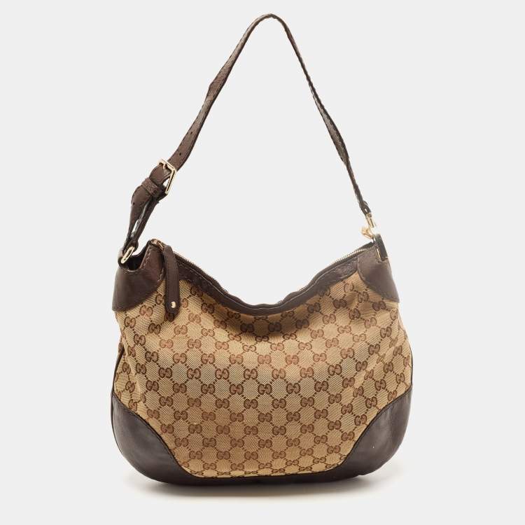 Gucci Auth Brown GG Monogram Canvas Leather Hobo Bag Shoulder Strap AS IS